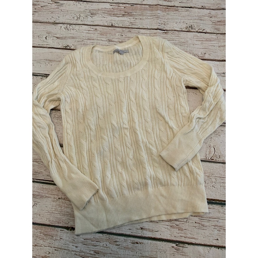 Old Navy Vintage Cream Cable Knit Sweater Womens Large Scoop Neck Long‎ Sleeve